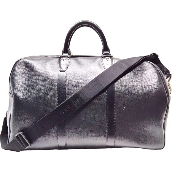 655485AL (S6) Louis Vuitton Travel Bag Kendall PM Black Taiga Leather - Picture 1 of 9